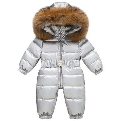 Children Winter Overalls Waterproof Hooded Girl Down Jacket Baby Boy Warm Jumpsuit Toddler Girl Faux Fur Ski Suit Kids Snowsuit