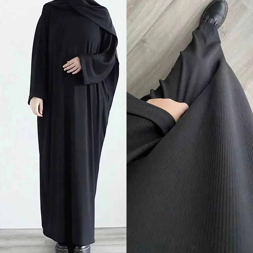 Autumn Rib Knit Abaya for Women Muslim Winter Clothes Casual Long Hijab Dress Islamic Dubai Turkey Outfit Ramadan Eid Kaftan