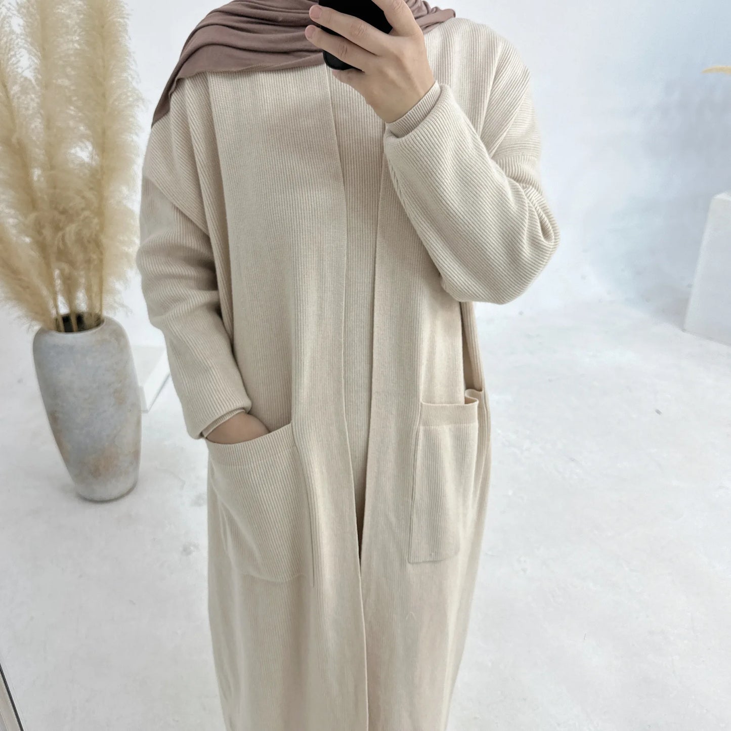 Winter Knitted Open Abaya 2 Piece Set Kimono + Sleeveless Dress Muslim Sets Warm Abayas for Women Dubai Luxury Islamic Outfits