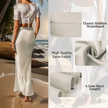 Silk Satin Fishtail Long Skirt High Waist Silk Satin Flared Hem Maxi Skirt Female Office Long Skirt Casual Loose Skirts