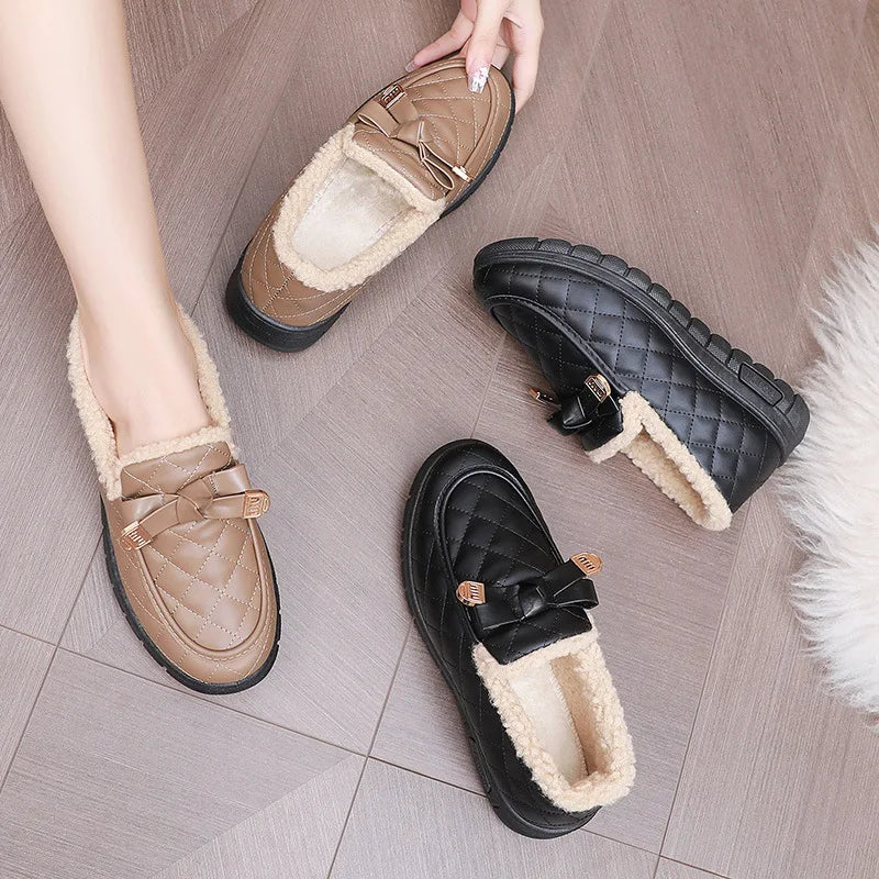 Women’s Fashion Non-slip Flat Shoes Casual Soft Lightweight Loafers Plugging Thickening Comfortable Warm Shoes for Winter