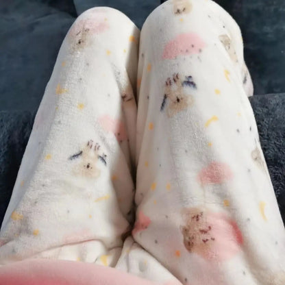 Thick Coral Fleece Pajama Pants Women's Autumn and Winter Flannel Plush Thick Trousers Cartoon Dog Warm Pants