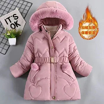 Girls Jacket Furball Thicken Warm Little Princess Coat Hooded Zipper Fur Collar Outerwear Autumn Winter 4 5 6 7 8 9 10 New Years