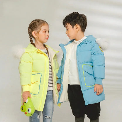 Children Winter Jacket Autumn Boy Plus Velvet Thick Warm Hooded Little Outerwear Coat 2-8 Years Kids Girl Parka Clothes