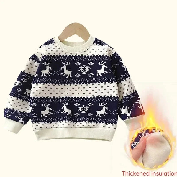 Kids Sweater Autumn Winter Plush Velvet  for Thicken Printed Sweatshirts Casual Children Clothing Pullover OutwearChristmasGifts