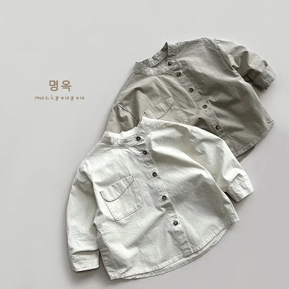 2025 Spring Autumn New Style Baby Boys Shirts Japan Style Soft Solid Simple Cotton Comfortable Fashion Kids Boy Blouse