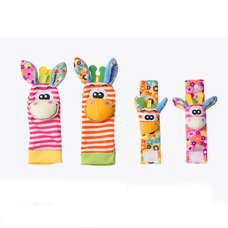 Baby Rattles Socks Toys 0 12 Months Newborn Infant Cartoon Plush Socks Wrist Strap Foot Finder and Wrist Rattles Toys for Babies