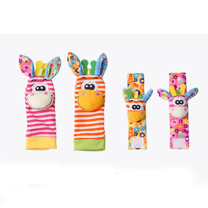 Baby Rattles Socks Toys 0 12 Months Newborn Infant Cartoon Plush Socks Wrist Strap Foot Finder and Wrist Rattles Toys for Babies