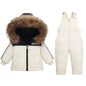 Children Down Jacket Clothing Sets -30 Degrees Winter Girl Duck Down Jacket + Overalls Kids Warm Suit Toddler Boys Coat Jumpsuit