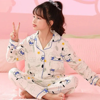 Miniso Autumn Winter Children's Pajamas Set 2025 Cute Anime Cartoon Kids Pijama Boy Girl Sleepwear Long-Sleeved Pants Loungewear