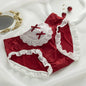 SP&CITY Lolita Lace Cotton Crotch Red Panties Low Waist Cute Ruffle Hollow Out Mesh Underwear Women’s Christmas Seamless Briefs