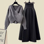 Fashion 2 Pieces Outfits Office Women Lady Crop Tops Coat Slit Midi Skirt Suits Autumn Winter New Solid Color 2 Piece Sets