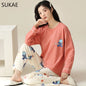 SUKAE M-5XL Big Size Women Pajama Set Autumn Winter New Cotton Long Sleeves Woman Sleepwear Casual Girl Pijama Cartoon Nightwear