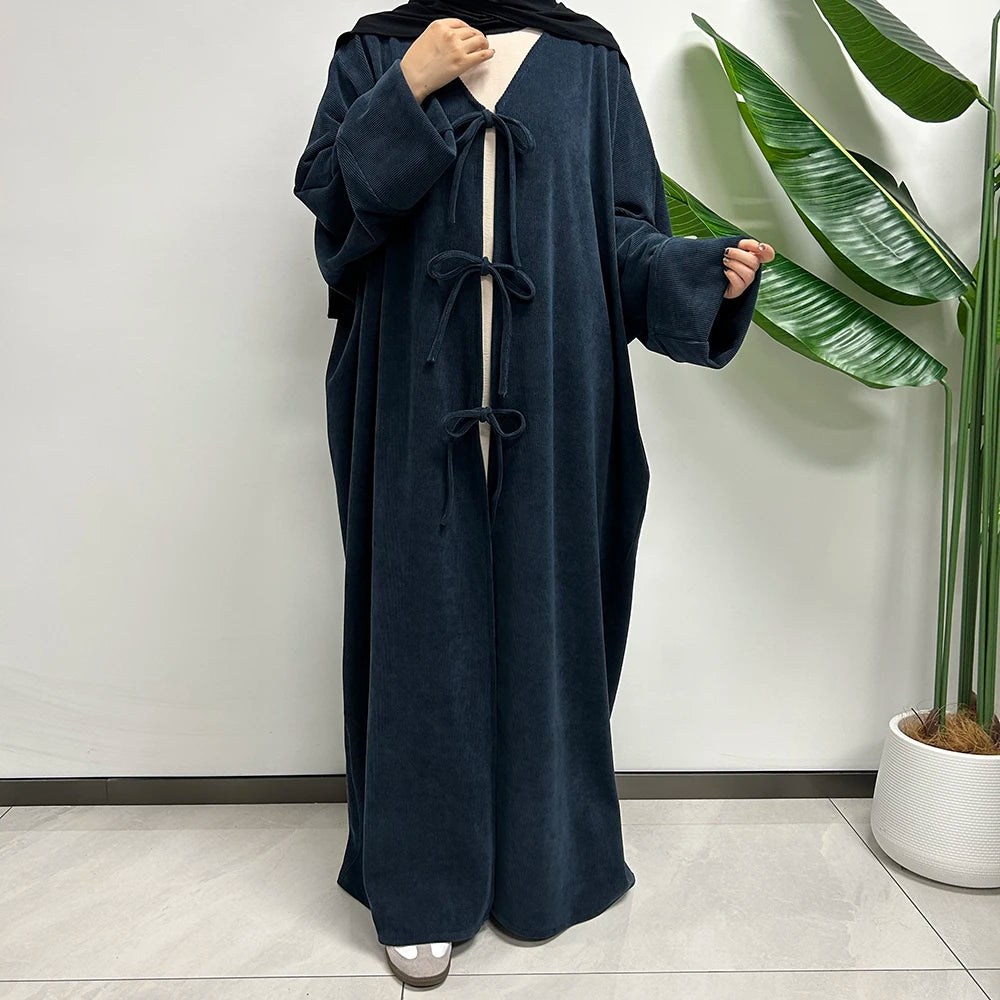 Modest Winter Coats Butterfly Kimono Thick Warm with Pockets Islam Muslim Women New Maxi Long Dress Cardigan Dubai Open Abaya