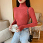 Autumn Winter Women Long Sleeve Knitted Foldover Turtleneck Ribbed Pull Sweater Soft Warm Femme Jumper Pullover Clothes