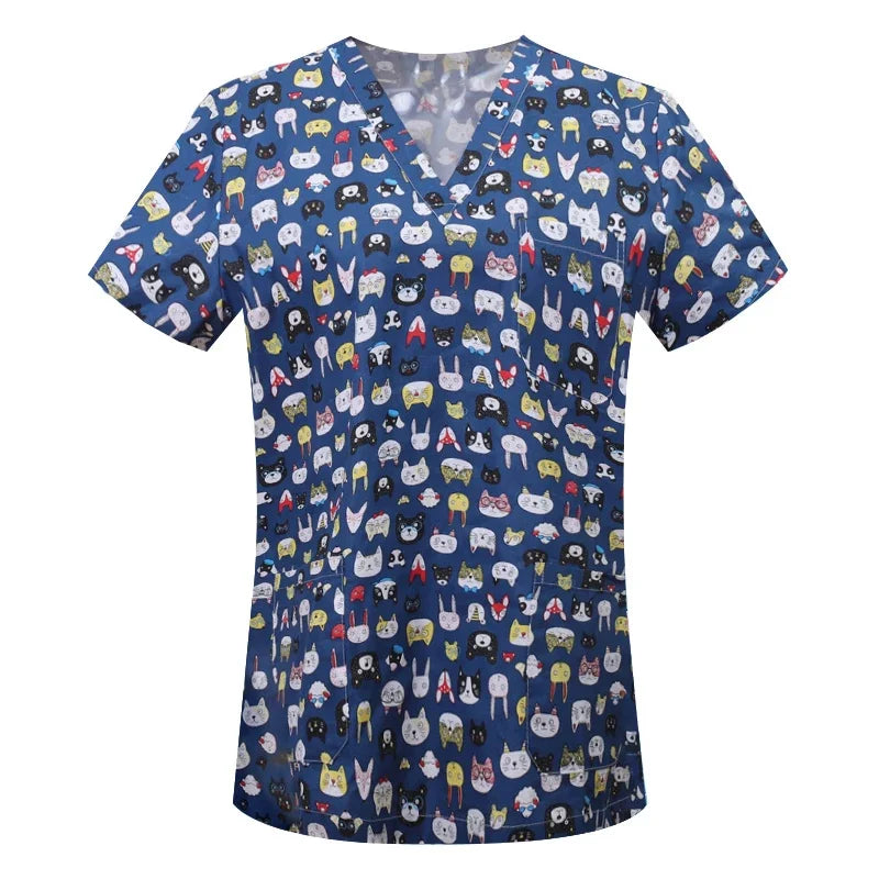 S-XXL Pet Grooming doctor Work Clothes 100%Cotton Scrubs Workwear Men and Women Uniforms Wholesale Printing Scrubs Tops/shirts