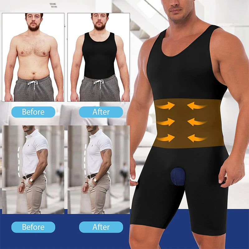 Men Full Body Shapewear Sleeveless Slimming Compression Bodysuit Shapewear Waist Trainer Hip Enhancer Tummy Control Underwear