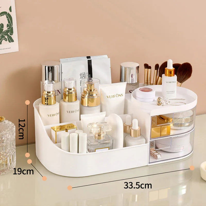 Large Capacity Cosmetic Storage Box with Clear Drawer - Multi-functional Makeup Organizer for Dressing Table Skincare Products