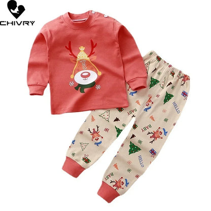 2025 New Kids Boys Girls Pajama Sets Cartoon Print Long Sleeve Cute T-Shirt Tops with Pants Toddler Baby Autumn Sleeping Clothes