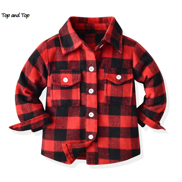 Top Autumn Winter Fashion Toddler Baby Boys Girls Long Sleeve Flannel Shirts Flaid Tops Kids Children Cotton Blouse