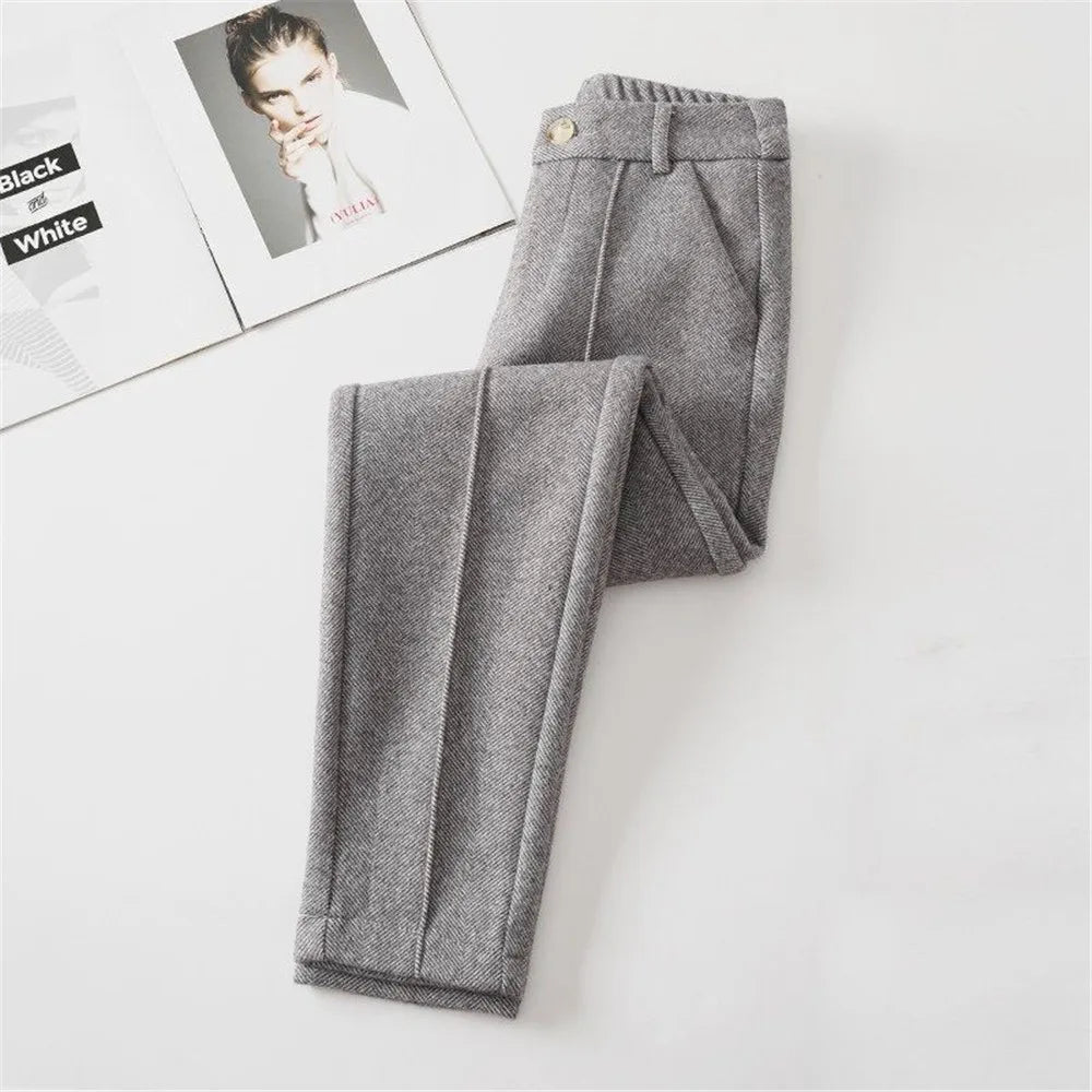 Women's Woolen Pants Casual Loose Style Street Dress Pants Wide Trousers Corduroy Joggers Wool