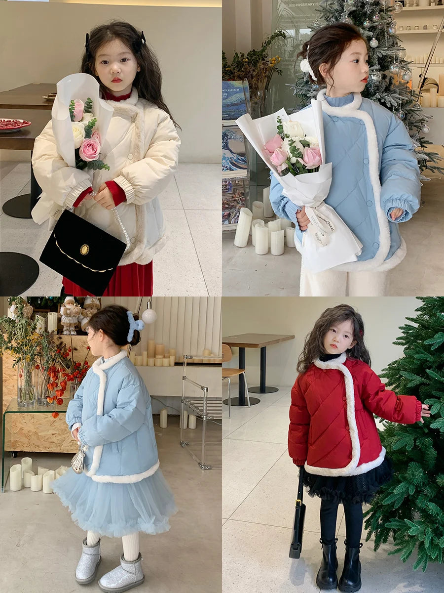 Girls Winter Coats Castle Princess Coat Cotton Padded Jacket From Toddler To Little Kid Elegant Rabbit Fur Collar Warm Outwear