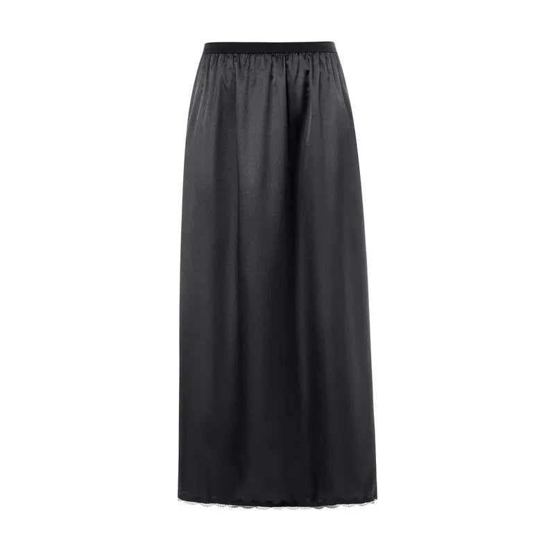 Women Half Slip Underskirt Summer Fall y2k Clothes Solid Color Elastic Waist Inner Lining Midi Skirt Long Underskirt for Ladies