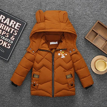 New Autumn Winter Boys Jacket Cute Little Bear Keep Warm Princess Girls Coat Hooded Zipper Fashion Baby Outerwear Kids Clothes