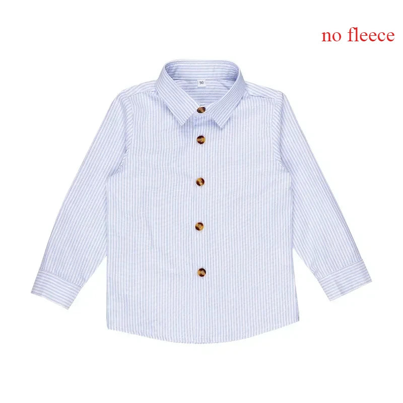 Winter Boys White Shirts Fleece Warm School Children Class Shirts Casual Cotton All-match Kids Long Sleeve Blouse Tops 2 To 12 Y