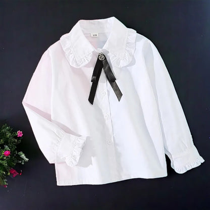 Baby Children's Clothing Spring Big Kids Clothes Long-sleeve White School White Lace Girls Blouses Children Cotton Shirt