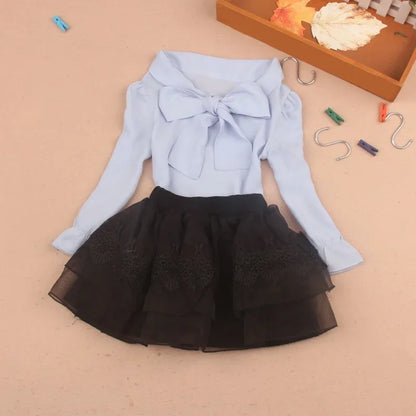 2025 Spring Autumn Toddler Teenage Girls Tops And Blouses School Girl Blouse Shirt Kids Chiffon Long Sleeve Bow Baby Shirts