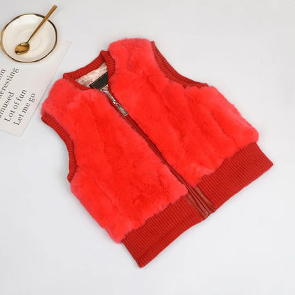 Autumn Winter Fur Vest Ladies Fur Coat Woman Vest Children Short Rex Rabbit Fur Womens Tops And Blouses Boys Girls Parent-child