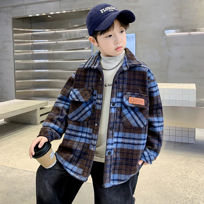 Fashion Kids Winter Thermal Shirt Boy Warm Insulate Clothing Children Thick Fleece-Lined Blouse For Teenager High Quality Shirt