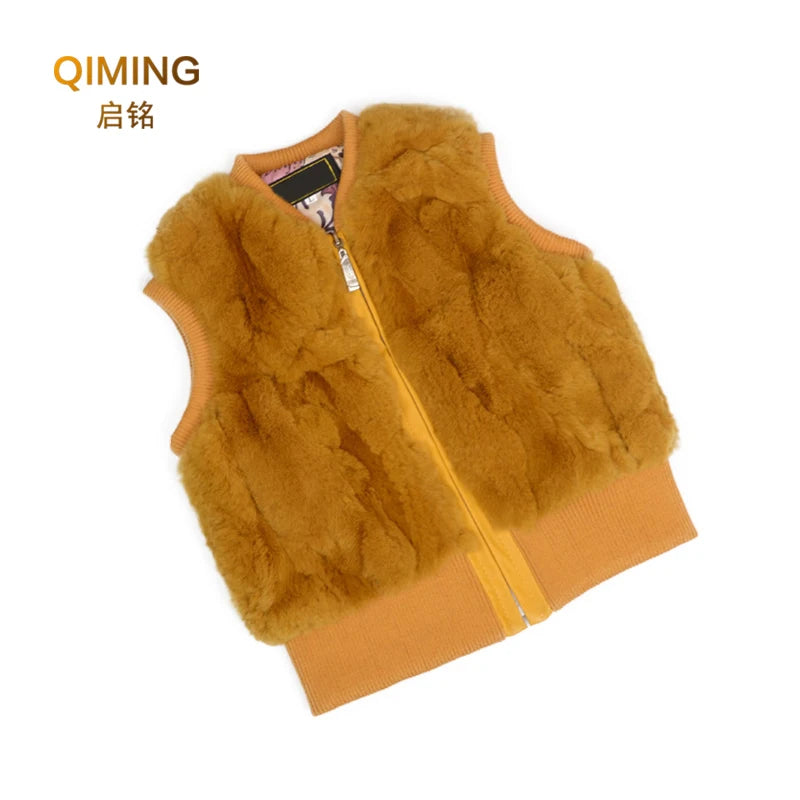 Autumn Winter Fur Vest Ladies Fur Coat Woman Vest Children Short Rex Rabbit Fur Womens Tops And Blouses Boys Girls Parent-child