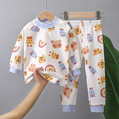 2025 New Kids Boys Girls Pajama Sets Cartoon Print Long Sleeve Cute T-Shirt Tops with Pants Toddler Baby Autumn Sleeping Clothes