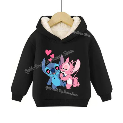 Lilo&stitch Children Hoodie Winter Thicken Warm Pullover Sweatshirt Street Sweater Girl Boy Outdoor Sports Kid Hooded Clothes