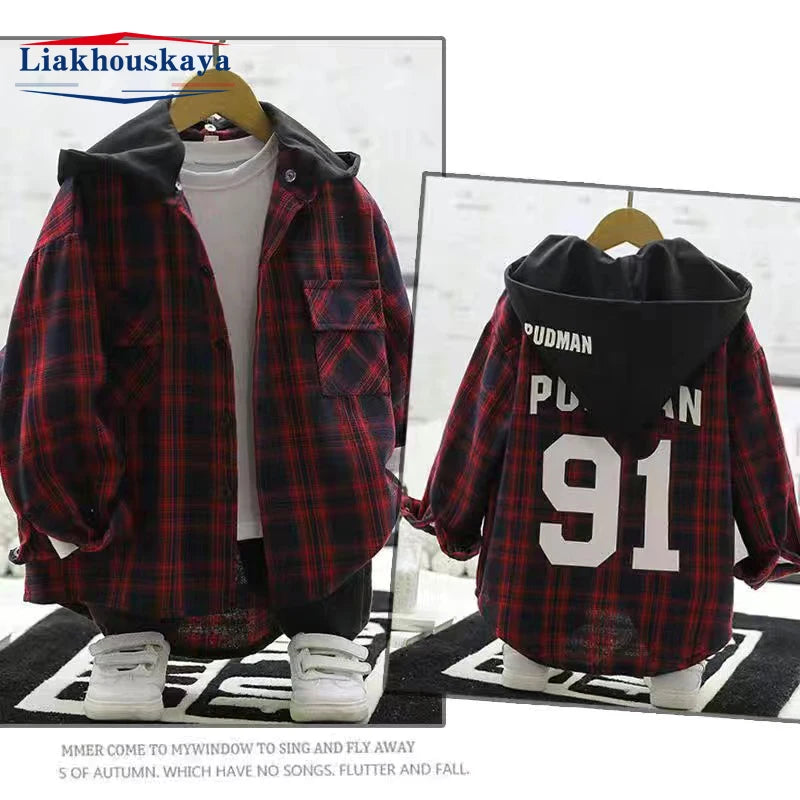 2-16Year Autumn Winter Fashion Kids Boys Long Sleeve Plaid Shirts Thick Wool Tops Kids Children Cotton Blouse Casual Clothes