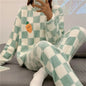 Autumn Winter Kawaii Cartoon Pajama Sets Women Pyjamas Plaid Flannel Loung Sleepwear Girl Pijama Night Suits Homewear PJ Suit