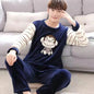 Winter Long Sleeve Thick Warm Flannel Pajama Sets for Men Coral Velvet Cute Cartoon Sleepwear Suit Pyjamas Homewear Clothes