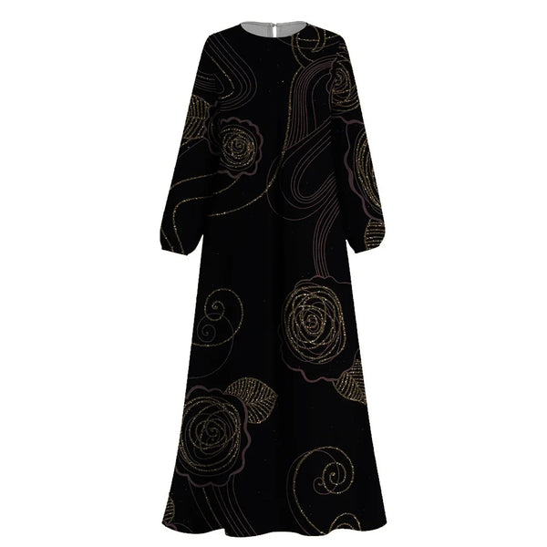 Fashion Islam Muslim Black Abaya Women Long Sleeves Print Abaya O-neck Muslim Dresses Femme Dubai Turkey Caftan Islam Robe S-3XL