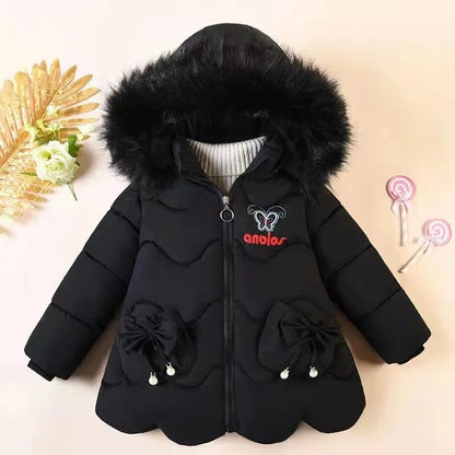 Children's winter coat Little girl cotton-padded jacket thickened fashion down  jacket girl's medium long super cute  jacket