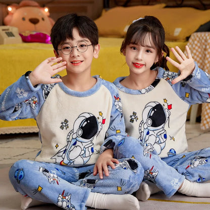 New Winter Children Pajamas Girls Princess Loungewear Coral Fleece Kids Pijamas Warm Flannel Sleepwear Homewear teen Pyjama Set