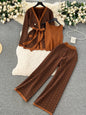 Winter Women Knitted 3 Pieces Set Casual Thicken Cardigan Jacket Sweater Coat +Knitted Top + Pant 3 Piece Suits Warm Set