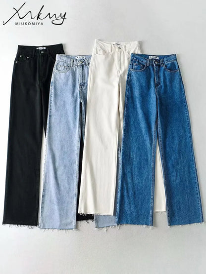 MiuKoMiYa Straight Jeans Women High Waist Streetwear Light Blue Boyfriend Denim Pants Ladies Wide Leg White Jeans For Women