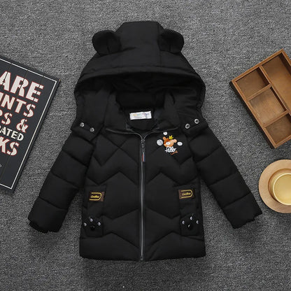 New Autumn Winter Boys Jacket Cute Little Bear Keep Warm Princess Girls Coat Hooded Zipper Fashion Baby Outerwear Kids Clothes