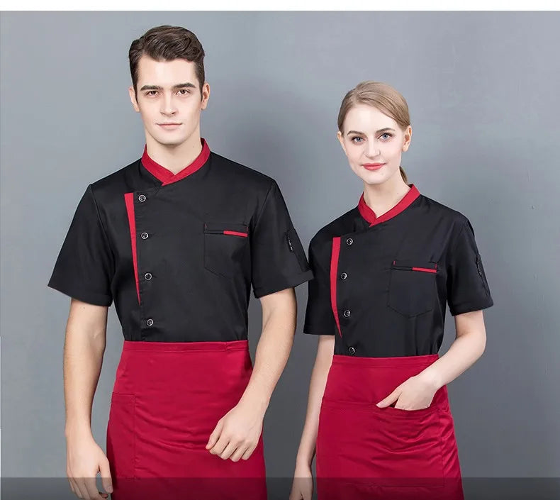 Summer Chef Uniform Kitchen Hotel Cafe Cooking Work Clothes Short Sleeve Shirt Catering Cook Jacket Tops for Man Women