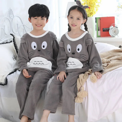 Children Winter Cartoon Pajamas Flannel Sleepwear Girls Nightwear Coral Fleece Kids Pijamas Homewear Boys Pyjama Teenage Clothes