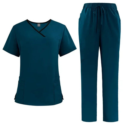 Medical Uniform Trendy Women's Scrub Set Stretch Soft Y-Neck Top Pants Hospital  Pet Clinic Doctor Costume Contrasting Colors