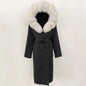 Real Natural Fox Fur Coat Winter Hooded Detachable Collar Fur Jacket Long Woolen Jacket Women Double-faced Casual Overwears