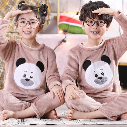 Children Winter Cartoon Pajamas Flannel Sleepwear Girls Nightwear Coral Fleece Kids Pijamas Homewear Boys Pyjama Teenage Clothes